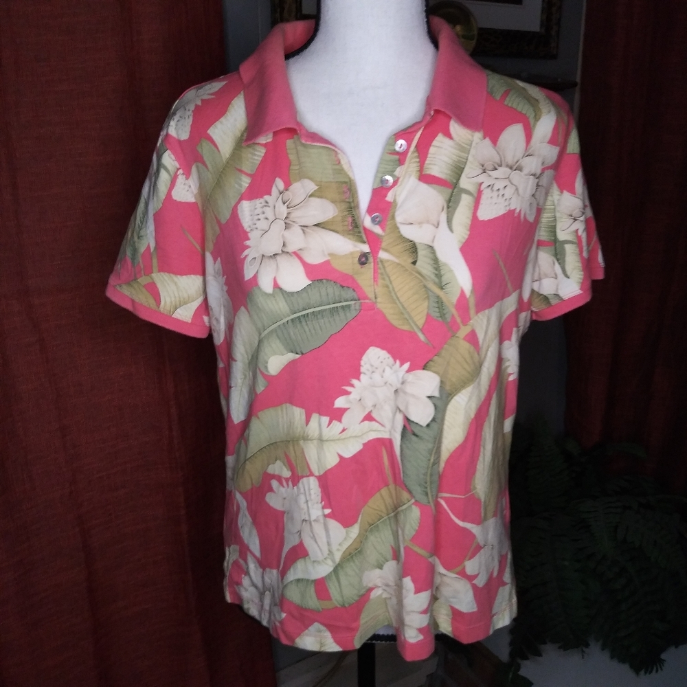 Caribbean Joe Polo Floral Printed Top